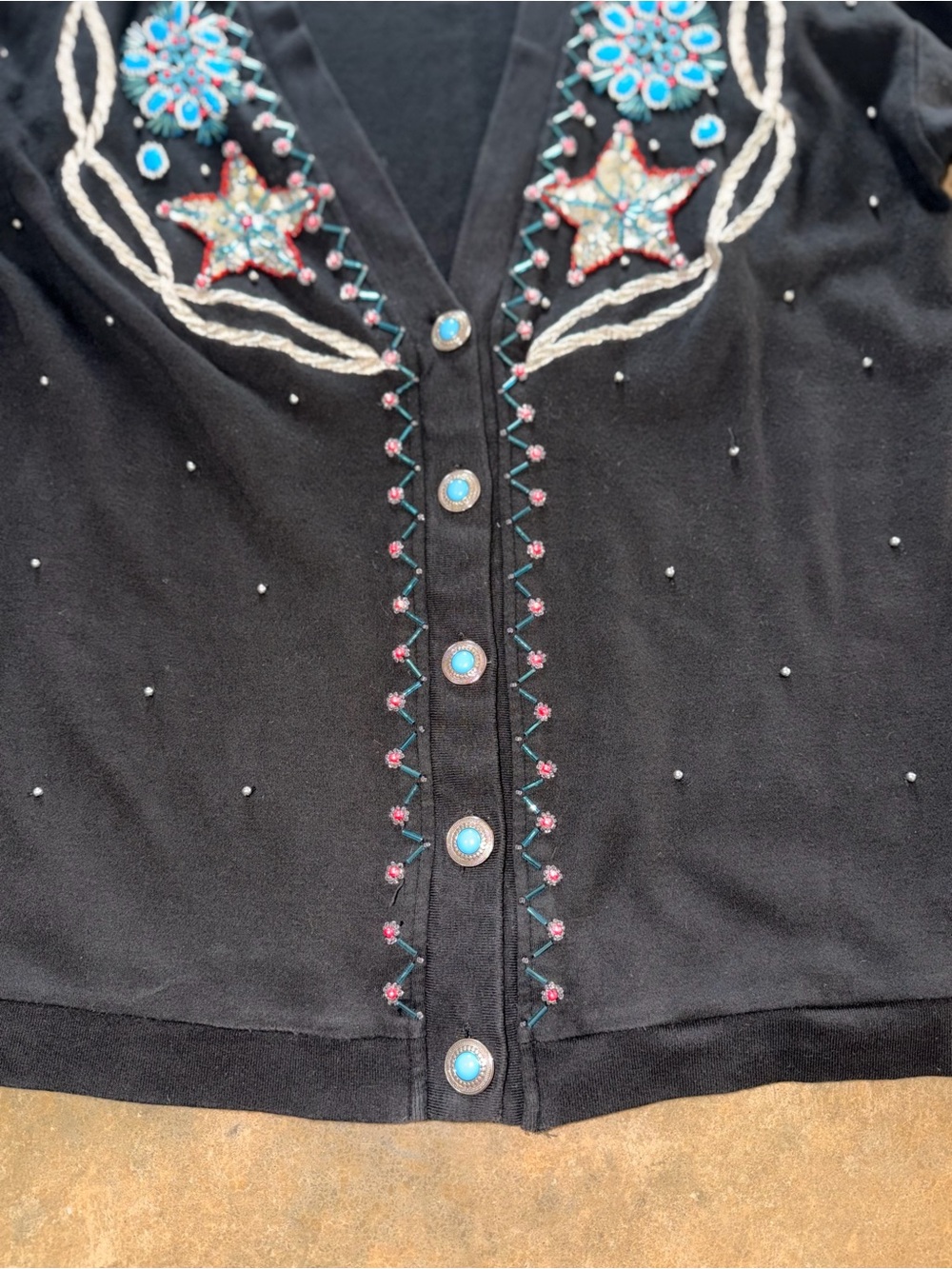 Marisa Christina Classics M Black Western Beaded Embellished Cardigan - Picture 3 of 16